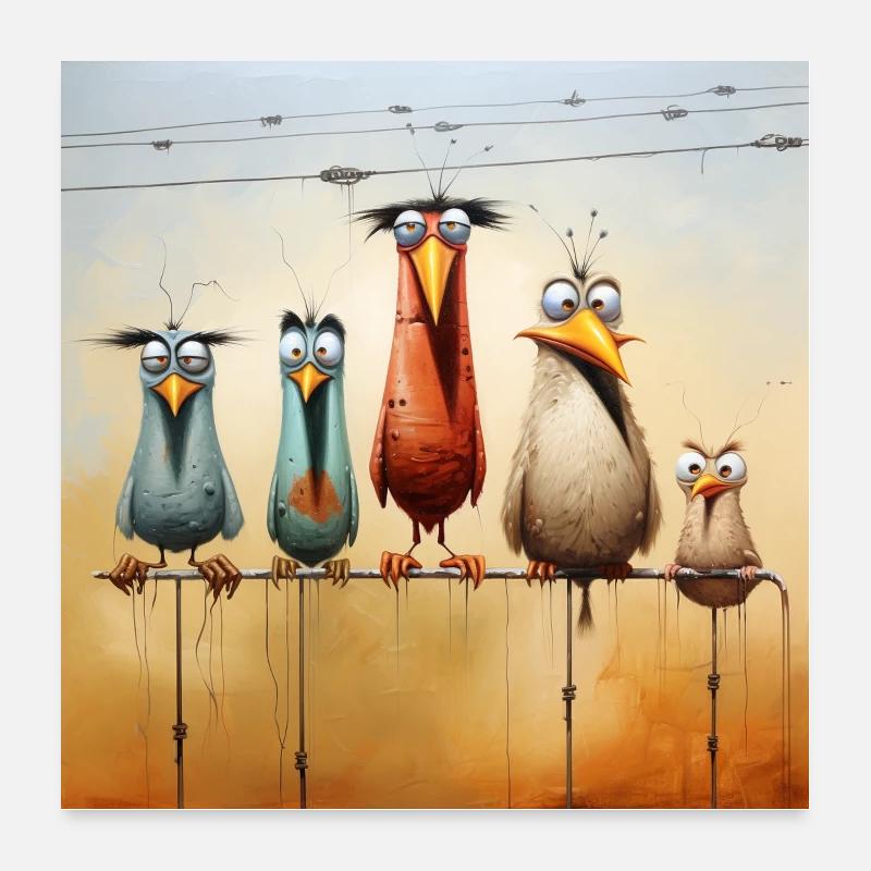 flock of birds on a wire Poster 24" x 24" (60x60 cm)