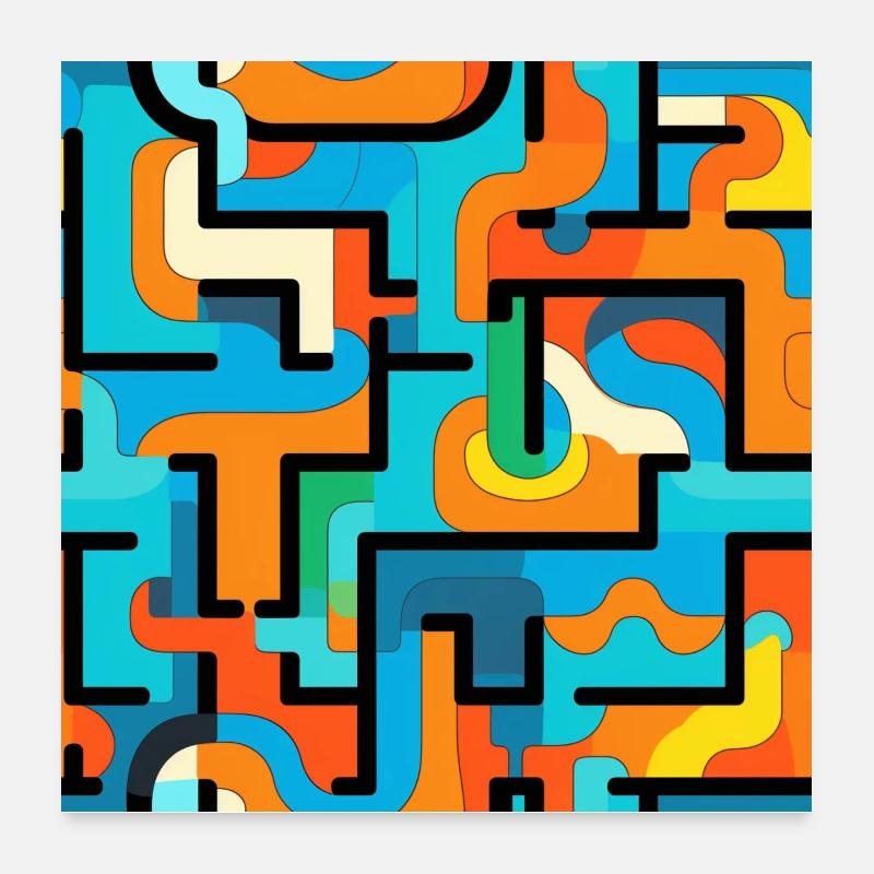 Flux de couleurs, labyrinthes géométriques Poster 60 x 60 cm