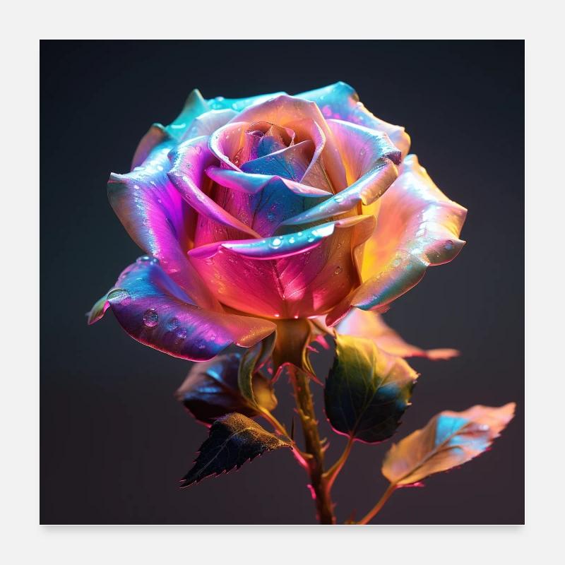 Regenbogenrose Neon Glow Poster 60x60 cm