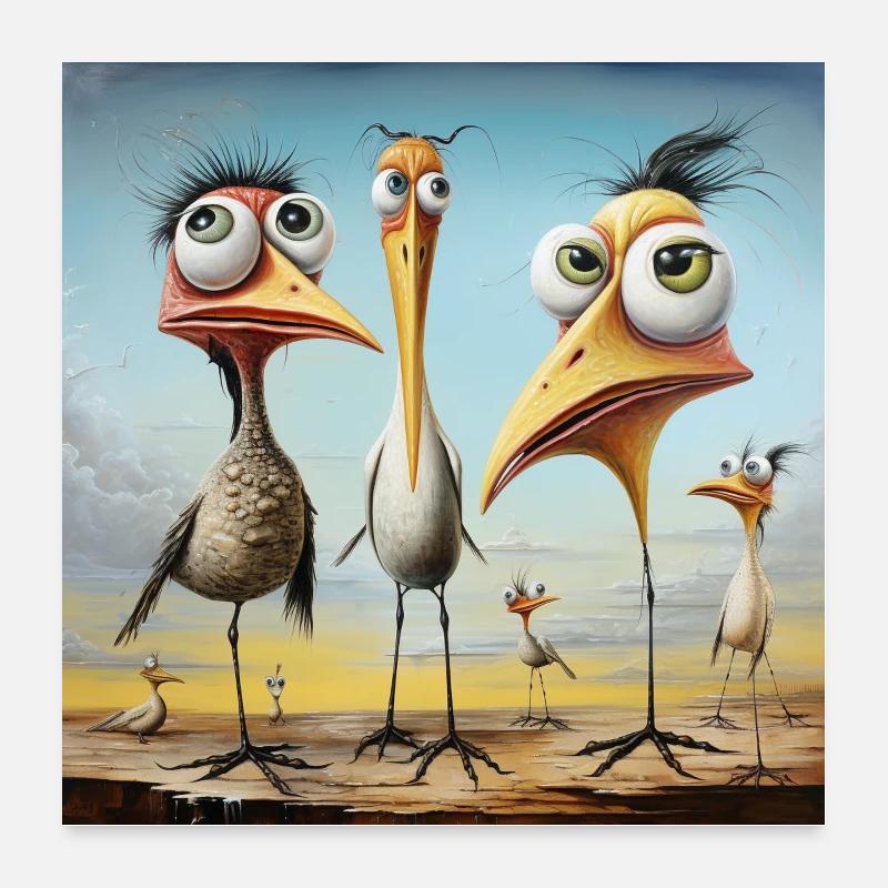 Coastal Gossip: Bizarre Bird Troop Poster 24" x 24" (60x60 cm)