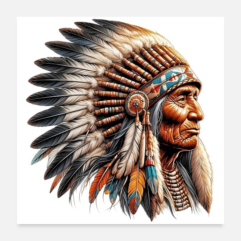 Amérindien Peau rouge d’Amérique Poster 60 x 60 cm