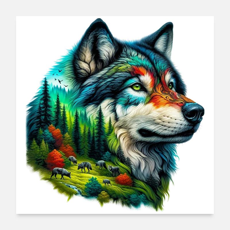 Wolf - Poster 60x60 cm - Weiß