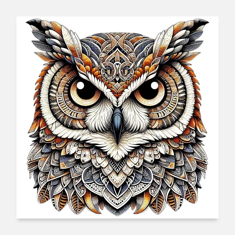 Hibou - Poster 60 x 60 cm - blanc