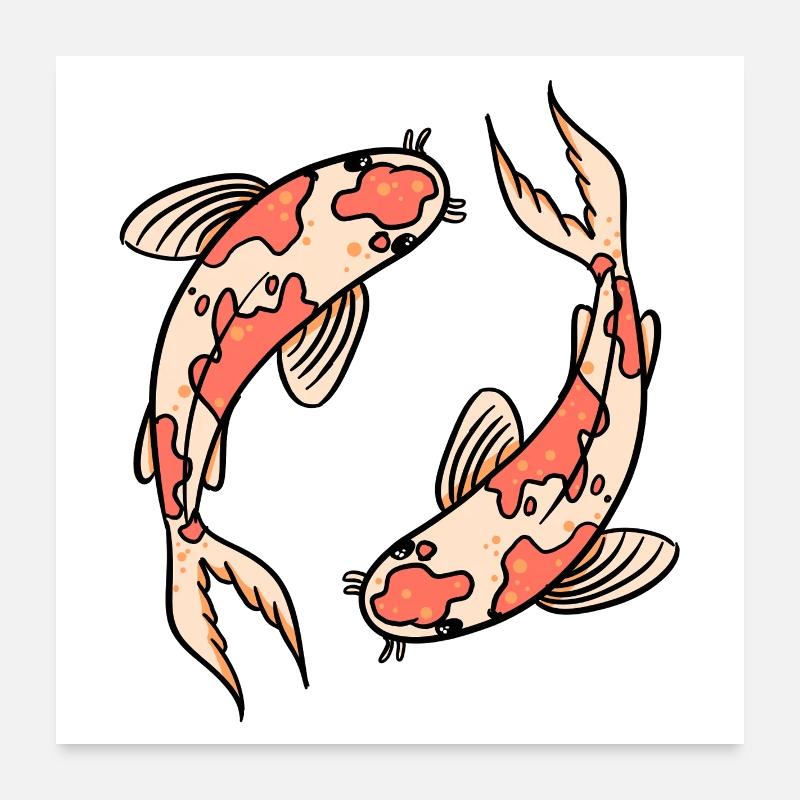  Koi Fish Circle - Zen Japanese Design - Poster 60x60 cm - Weiß
