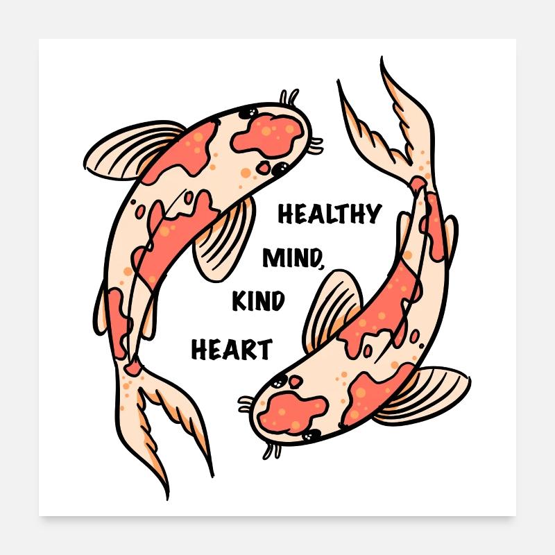 Koi Fish Circle with Positive Quote  - Poster 60x60 cm - Weiß