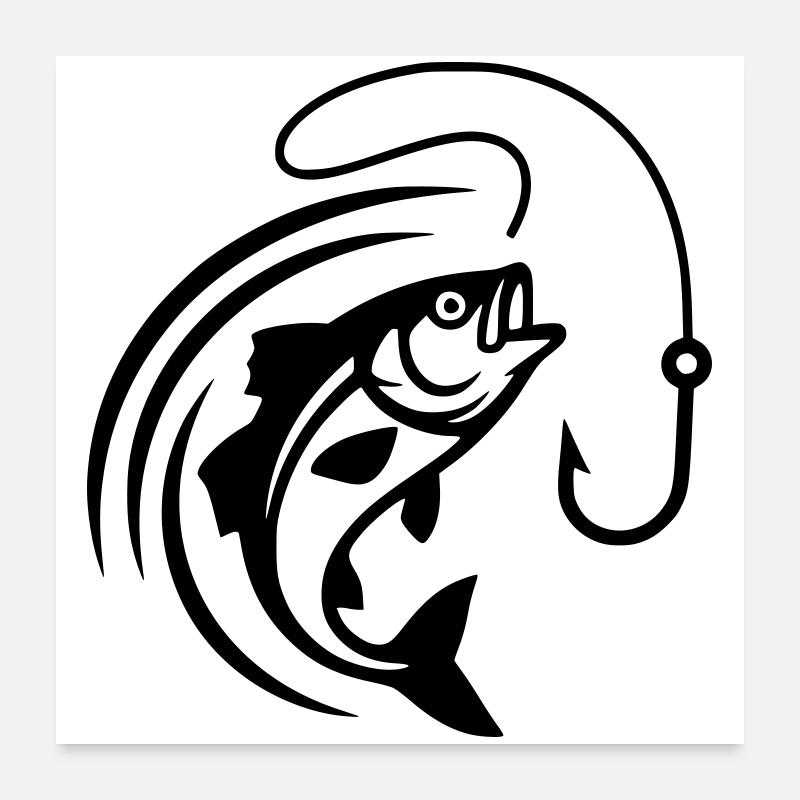 Jumping Fish Hook Fishing Vector Poster 24" x 24" (60x60 cm)