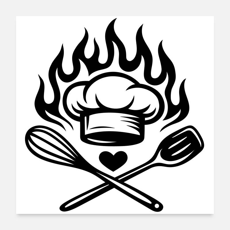 Cuisiner avec cœur et feu - Küchenliebe Poster 60 x 60 cm