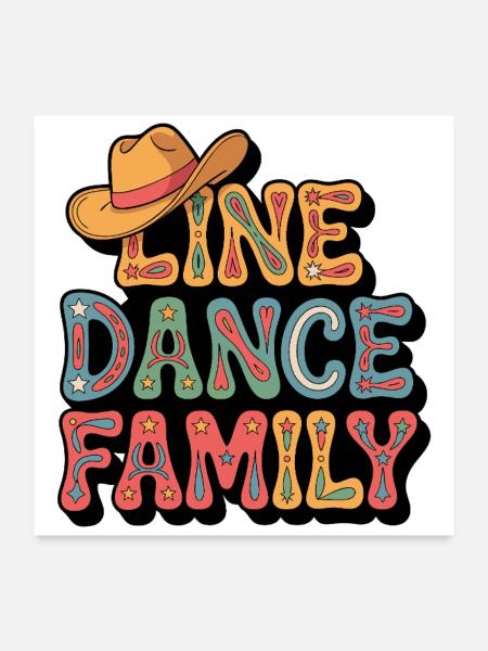 LineDance Familie Retro - Poster 60x60 cm - Weiß - Vorne