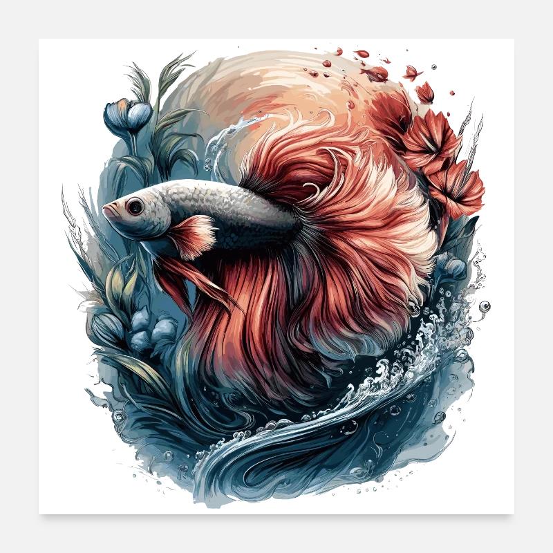 Betta Splendens, Kampffisch Aquarium, Bettafan Poster 60x60 cm