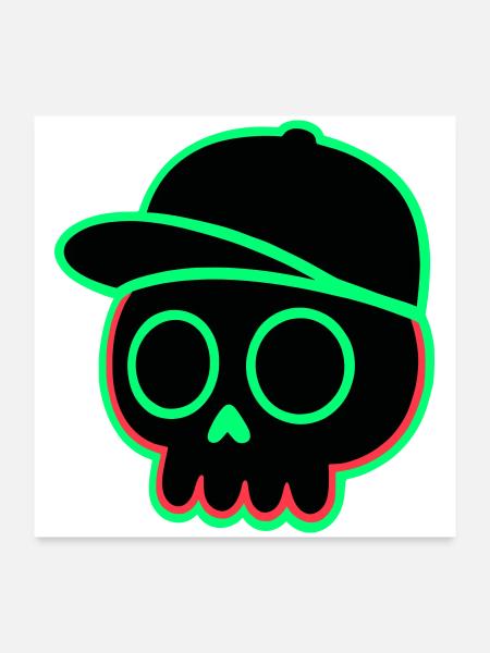 Neon Schädel Cap - Poster 60x60 cm - Weiß - Vorne