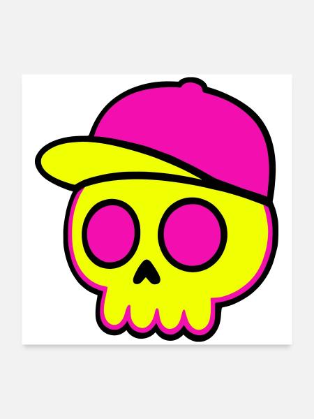Neon Skull Cap Design - Poster 60x60 cm - Weiß - Vorne