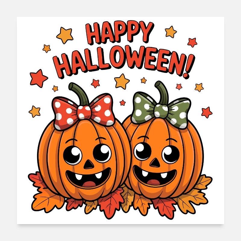 Cheerful pumpkins with bows Poster 24" x 24" (60x60 cm)