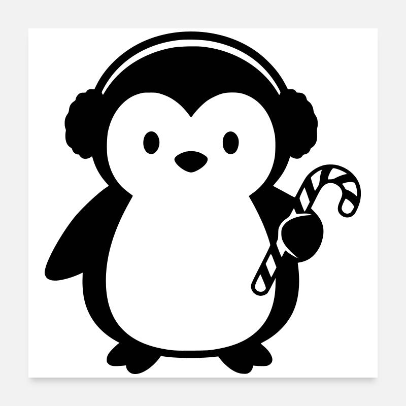 Pingouin mignon avec canne à sucre | Noël Poster 60 x 60 cm