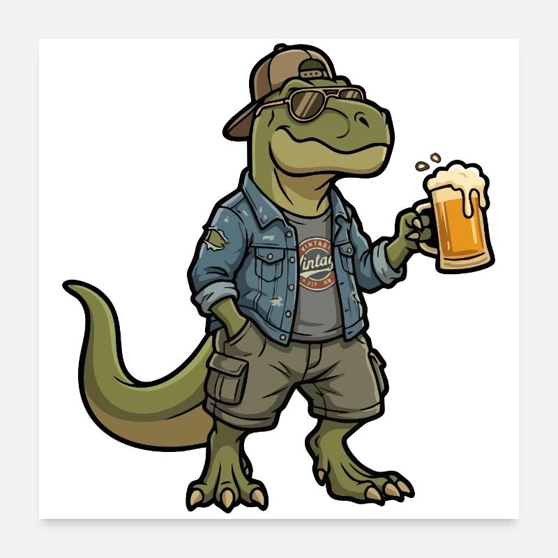 Dino Biertrinker im Denim Poster 60x60 cm