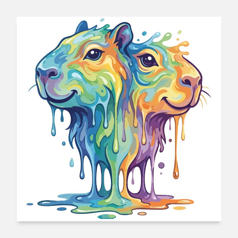 Melting Rainbow Capybara - Watershine Poster 24" x 24" (60x60 cm)