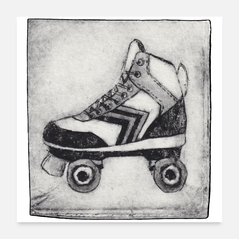 Retro Rollschuh - handgeschnitzte Druckvorlage - Poster 60x60 cm - Weiß
