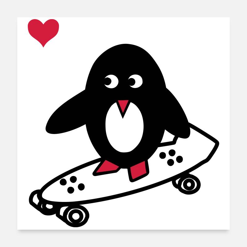 Skaterpinguin - Poster 60x60 cm - Weiß