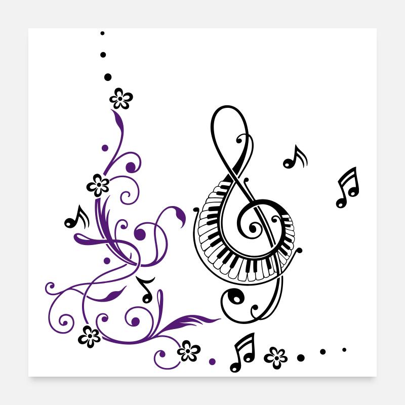 Clef with music notes and floral elements Poster 24" x 24" (60x60 cm)