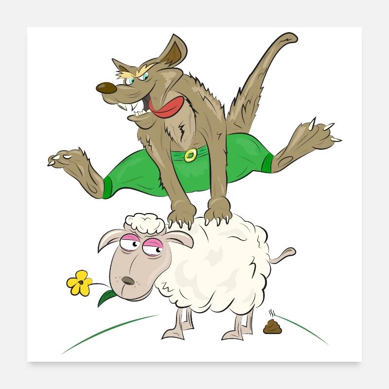 wolf jumps over the sheep - wolf with sheep Poster 24" x 24" (60x60 cm)