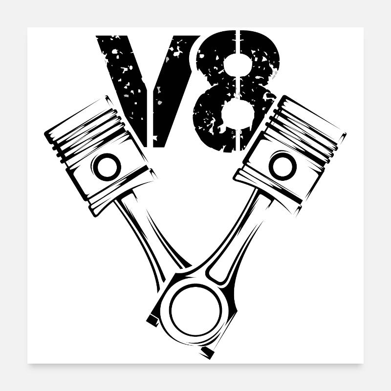 Piston Engine Illustration V8 Symbol icon Logo Poster 24" x 24" (60x60 cm)
