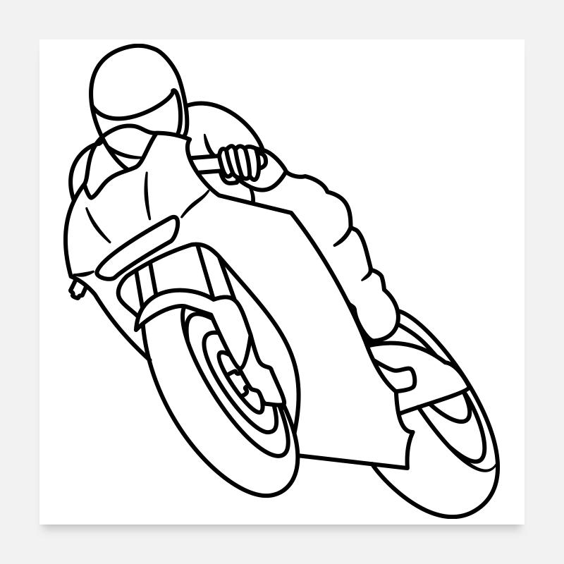 Wheelie à la course de moto - sombre - Poster 60 x 60 cm - blanc