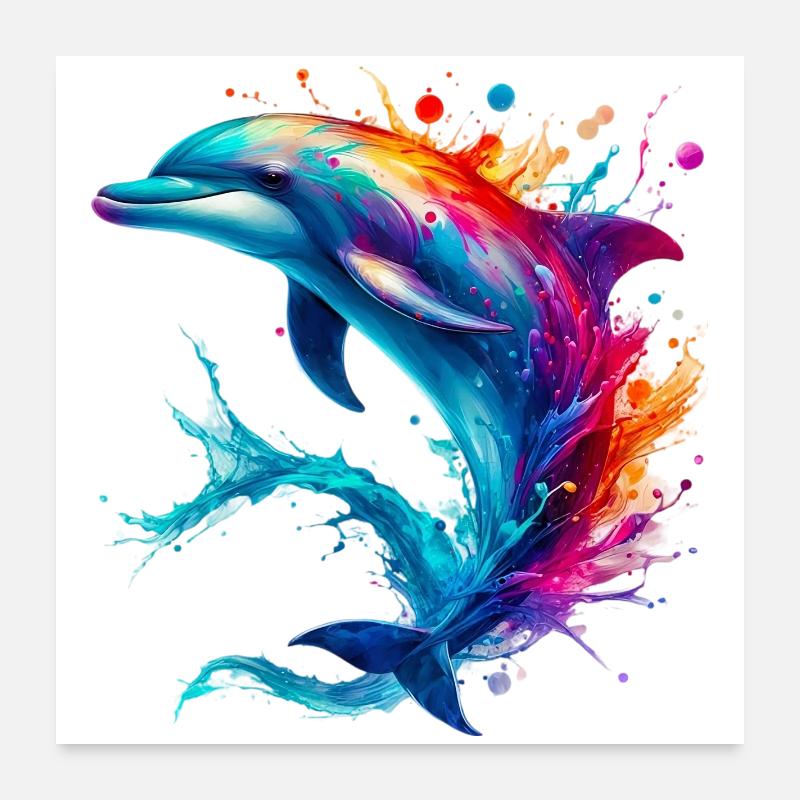 Delfin - Poster 60x60 cm - Weiß