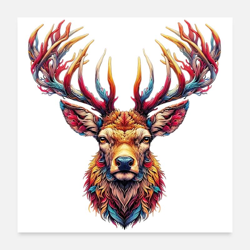 Hirsch - Poster 60x60 cm - Weiß