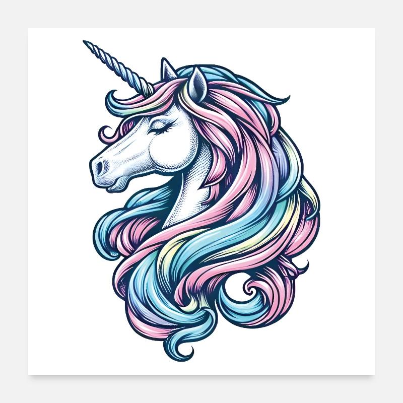 Pastel de portrait de licorne Poster 60 x 60 cm