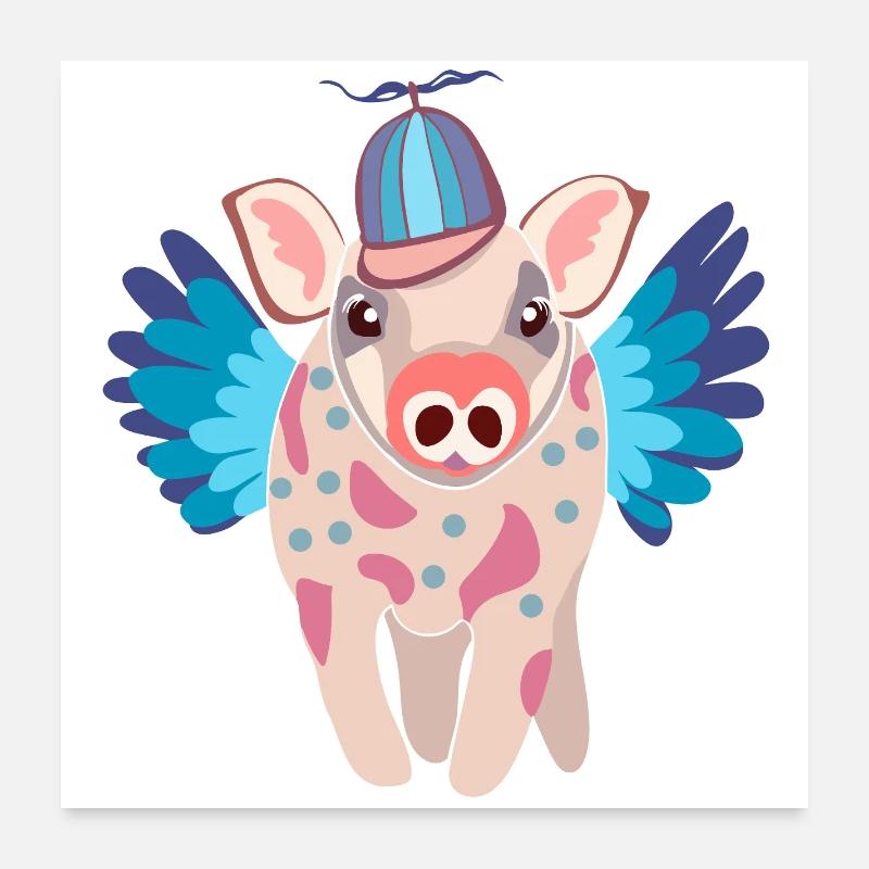 Pastel Winged Pig with Beanie Poster 24" x 24" (60x60 cm)