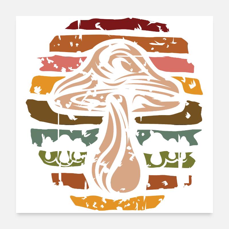 Champignon rétro Nature - Icône de cueillette de champignons Poster 60 x 60 cm