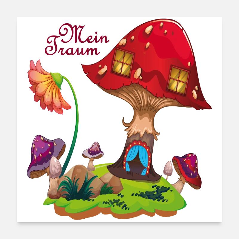 Märchenwald  Traumhaus - Poster 60x60 cm - Weiß
