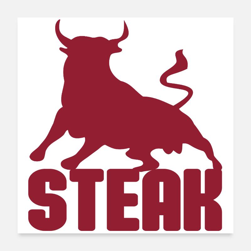 Silhouette de steak de taureau rouge Poster 60 x 60 cm