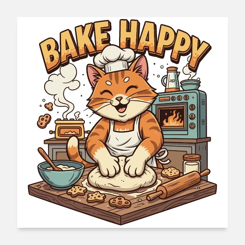Backfreude Katze Bäckt Cookies Poster 60x60 cm