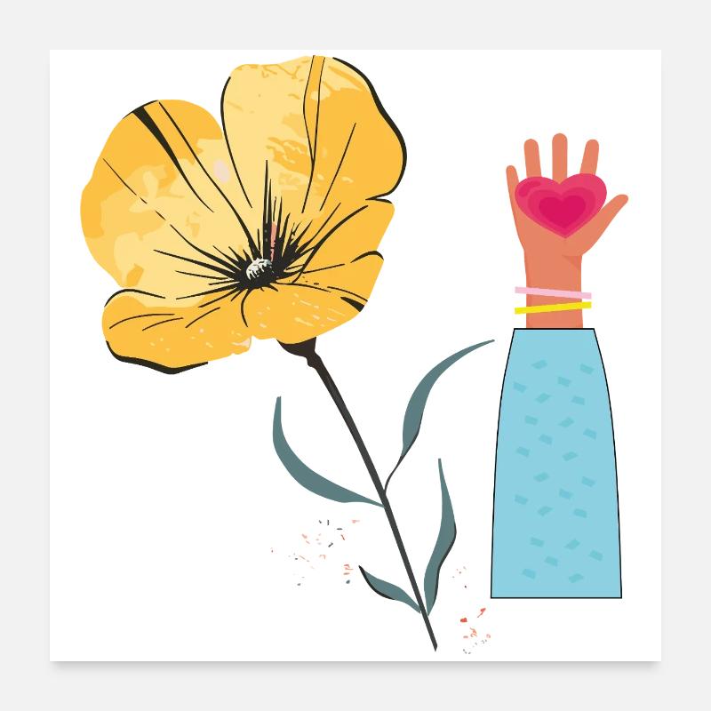 Cœur de la Main de Fleur Poster 60 x 60 cm