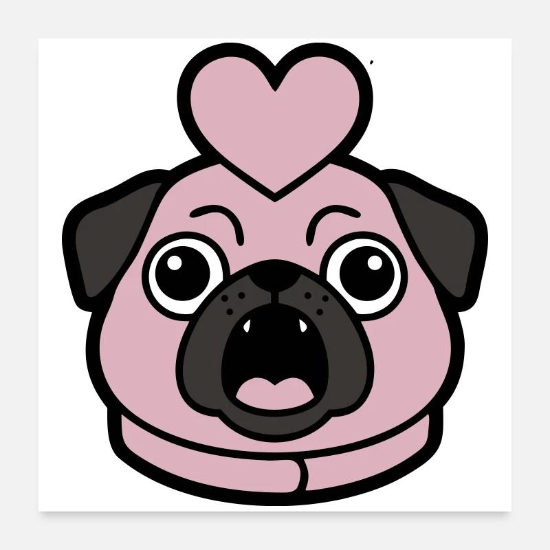 Mops Hund Herz Liebe Bellen Poster 60x60 cm