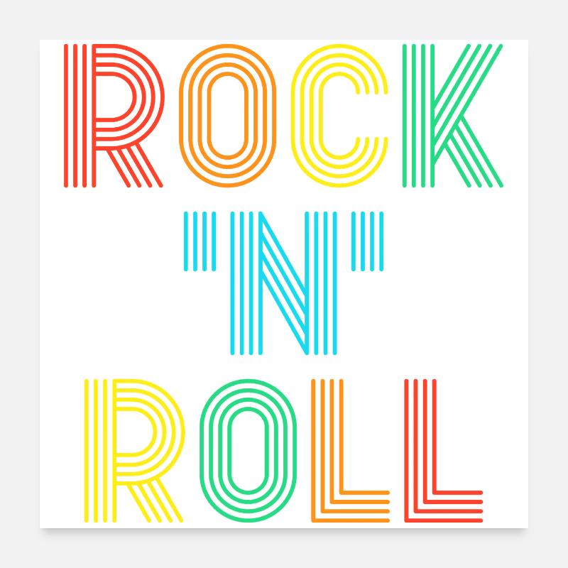 Rock'N'Roll Multicolored Retro Text Poster 24" x 24" (60x60 cm)