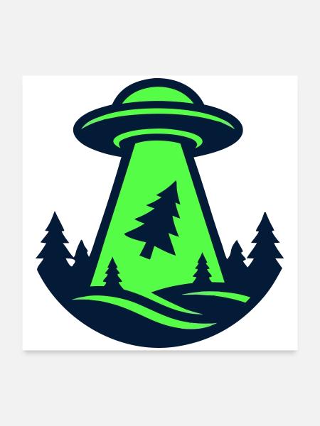 Ufo Wald Entfuehrung Grafik - Poster 60x60 cm - Weiß - Vorne