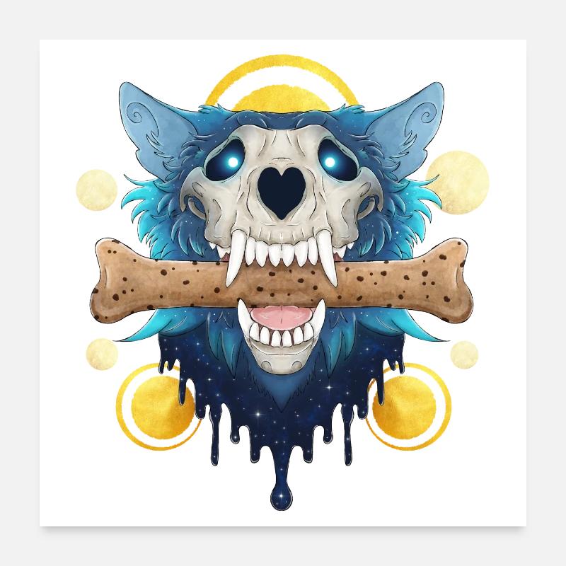 Hellhound Skull Gold - Demonic Wolf & Cookie Bone Poster 24" x 24" (60x60 cm)