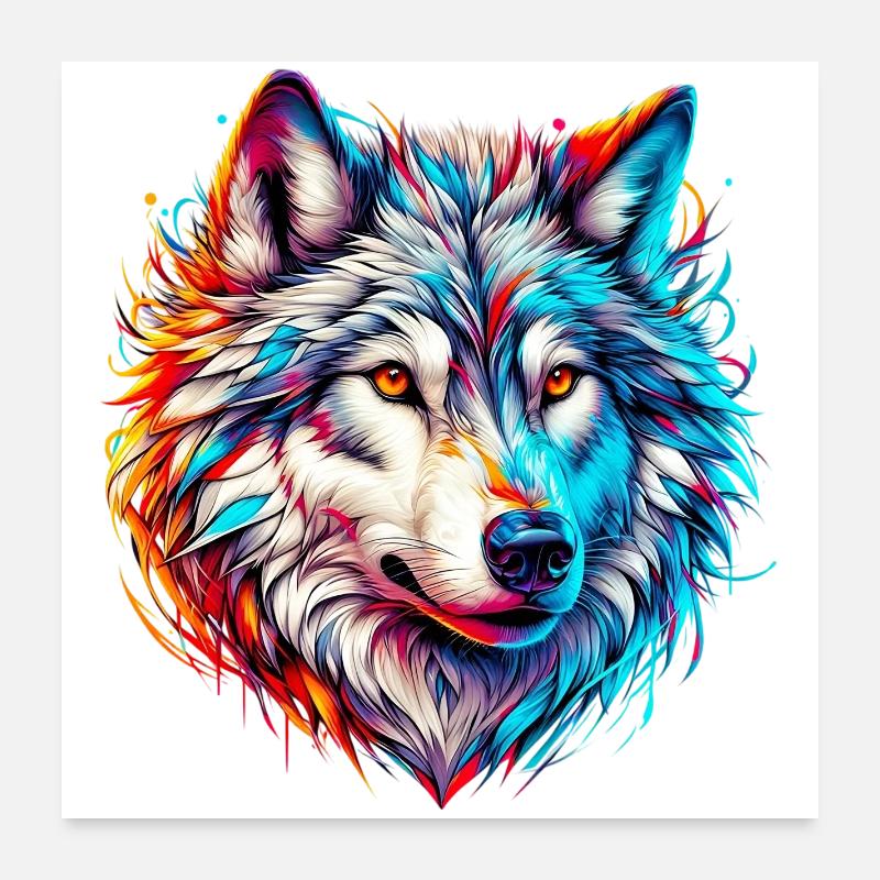 Wolf - Poster 60x60 cm - Weiß