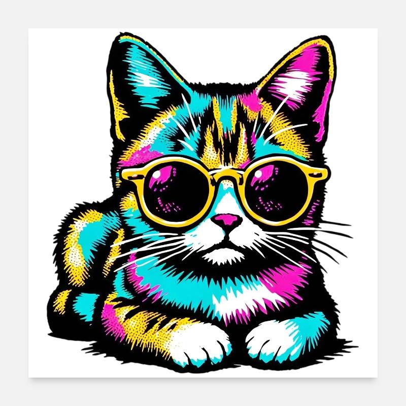 Chat avec lunettes de soleil Poster 60 x 60 cm