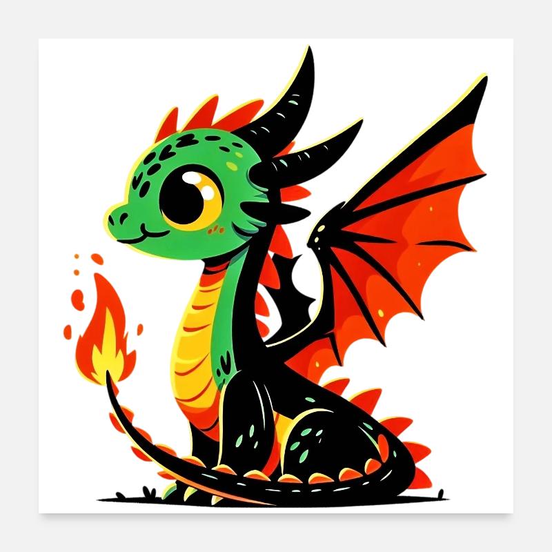 Drache - Poster 60x60 cm - Weiß