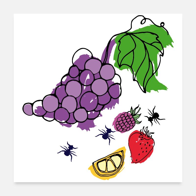 Fruits avec des insectes Poster 60 x 60 cm