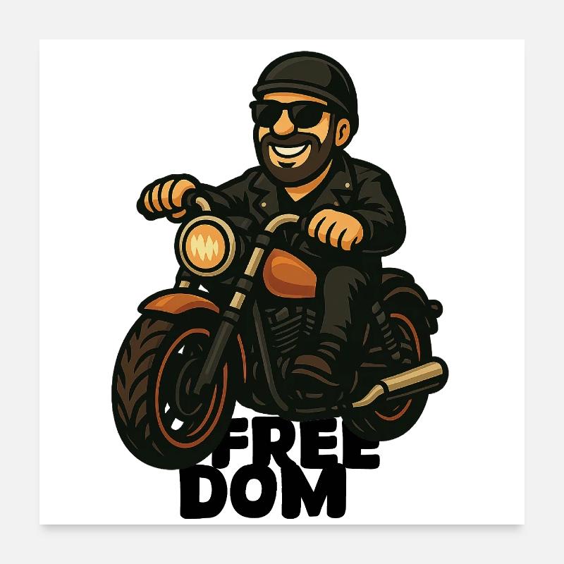 Lässiger Biker auf Motorrad Comic Poster 60x60 cm