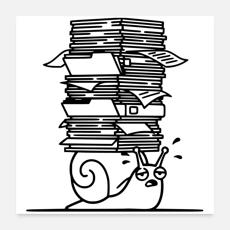 Plan de bureau de la pile de papier escargot Poster 60 x 60 cm