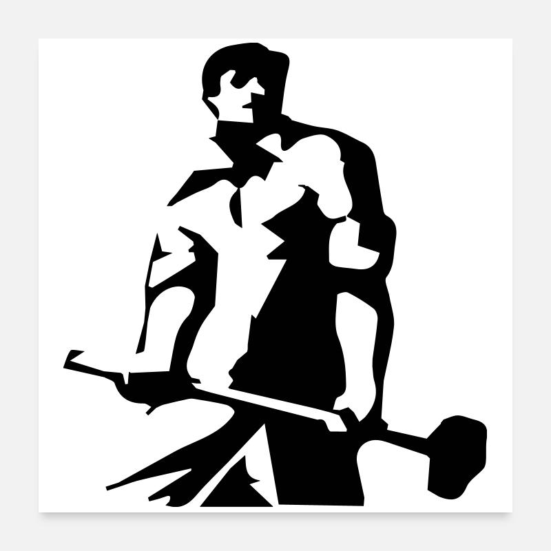 Arbeiter - Schwarzsilhouette Kunstmotiv - Poster 60x60 cm - Weiß