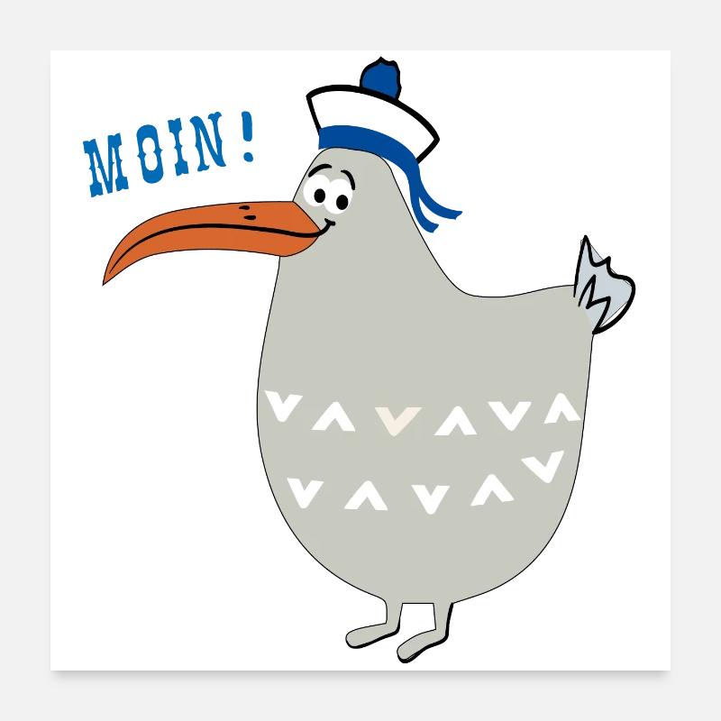 Moin, maritim, Möwe - Poster 60x60 cm - Weiß