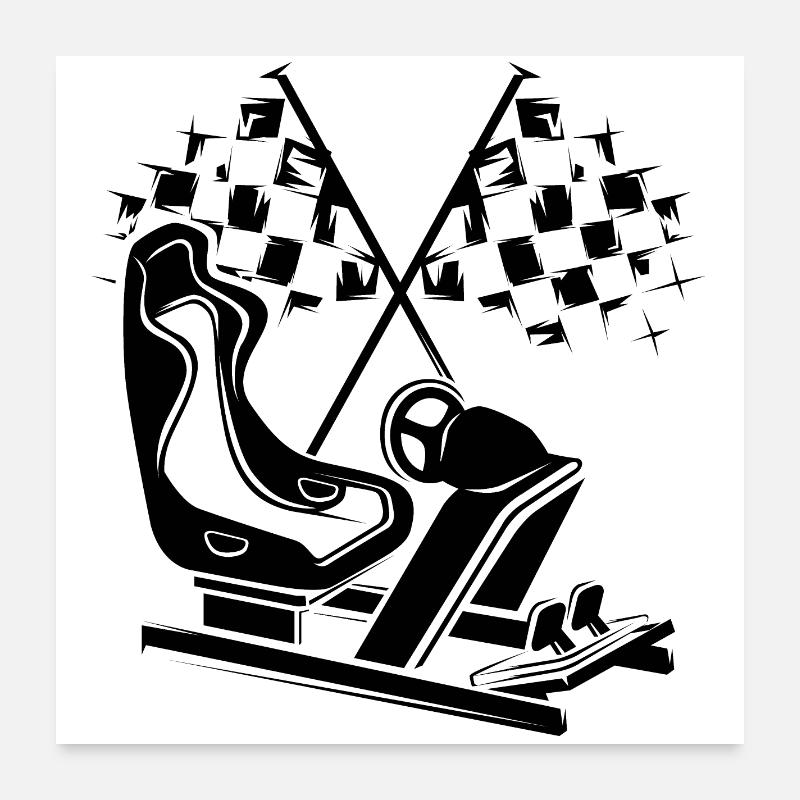 Sim Racing Flag Racing Logo de l’icône de jeu Poster 60 x 60 cm