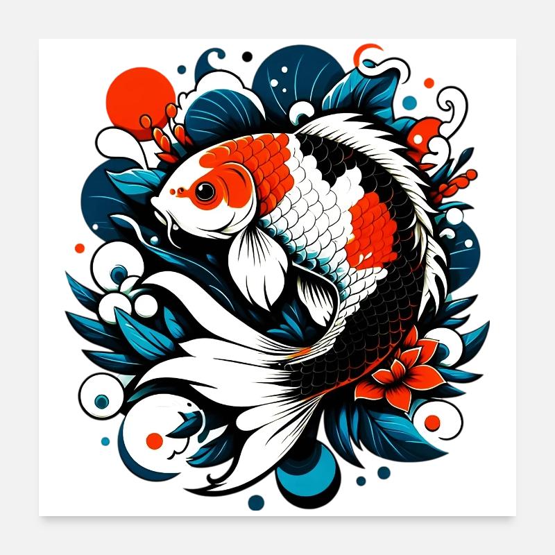 Carpe koï - Poster 60 x 60 cm - blanc