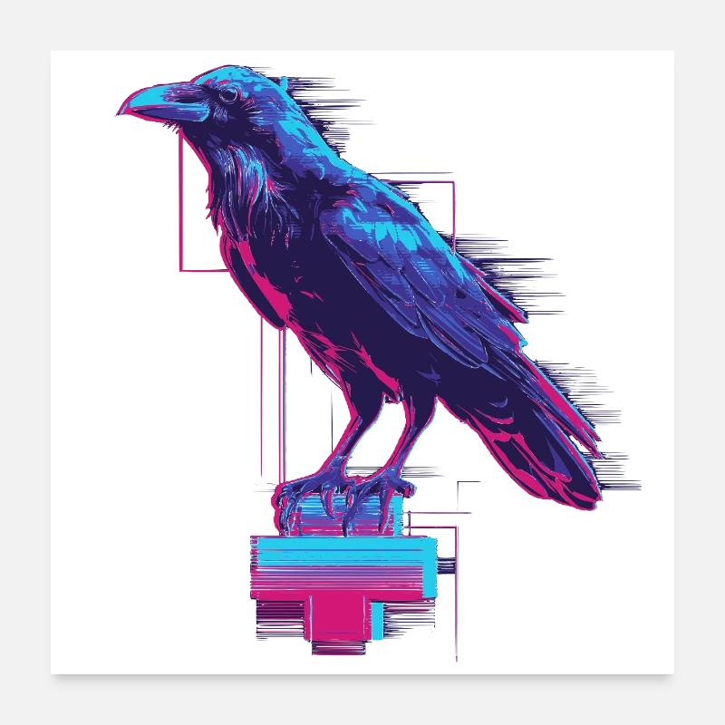 Corbeau au néon - Poster 60 x 60 cm - blanc