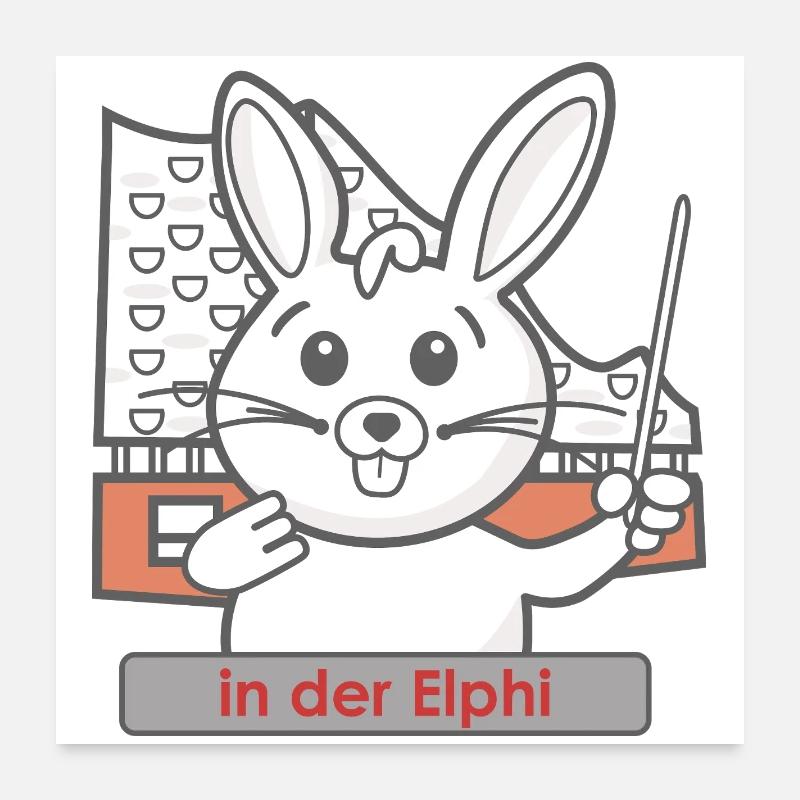 Cartoon Hase als Dirigent in der Philharmonie Poster 60x60 cm